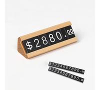 Mollytek Lot de 10 présentoirs de prix en bois - Cube d'affichage numérique - Lettres - Étiquettes de prix réglables avec base en bois de hêtre