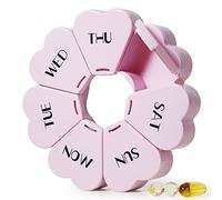 MOLN HYMY - Grand pilulier hebdomadaire pour 7 jours, violet et rose, organiseur quotidien de vitamines pour huile de poisson/médicaments/compléments alimentaires