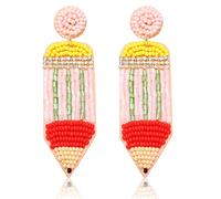 Moloch Boucles d'oreilles pendantes en forme de crayon coloré avec perles pour enseignant, étudiant, rentrée scolaire, Perles, Vous ne savez pas