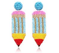 Moloch Boucles d'oreilles pendantes en forme de crayon coloré avec perles pour enseignant, étudiant, rentrée scolaire, Perles, Vous ne savez pas