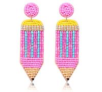 Moloch Boucles d'oreilles pendantes en forme de crayon coloré avec perles pour enseignant, étudiant, rentrée scolaire, Perles, Vous ne savez pas