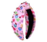 MOLOCH Serre-tête en velours avec cœur rose pour femme - Conversation en strass - Pour la Saint-Valentin, un concert à la campagne