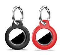 MOLOSLEEVE Lot de 2 coques pour Airtag avec porte-clés, coque GPS antichoc et anti-rayures pour étiquettes AirTags, accessoires pour GPS, étuis de suivi d'articles pour sacs, noir + rouge