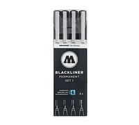 Molotow Blackliner Lot de 4 stylos à pointe fine avec encre permanente indélébile, étui, épaisseur de trait 0,05 à 0,4 mm, noirs