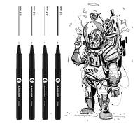 Molotow Blackliner Lot de 4 stylos à pointe fine avec encre permanente indélébile, étui, épaisseur de trait 0,3 à 1,0 mm, noirs