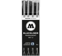 MOLOTOW Blackliner Set 2 - Lot de 4 stylos feutres fins noirs 0,3/0,5/0,7/1 mm