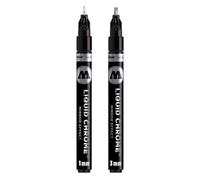 Molotow Lot de marqueurs de calligraphie Liquid Chrome (pointe ogive 1,0 mm et pointe de calligraphie de 3,0 mm, stylo métallique avec encre spéciale avec effet miroir) chromé