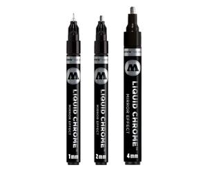 Molotow Marqueur Liquid Chrome (avec encre spéciale pour effet miroir) Lot de 3 1, 2 und 4 mm chrome