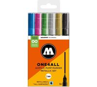 Molotow One4All 127HS Lot de 6 marqueurs acryliques métallisés (épaisseur de trait de 2,0 mm, couvrant et permanent, séchage rapide, rechargeables, pour presque toutes les surfaces)