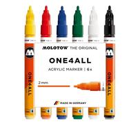 Molotow One4All 127HS Lot de 6 marqueurs acryliques de base (épaisseur de trait de 2,0 mm, couvrant et permanent, séchage rapide, rechargeables, pour presque toutes les surfaces)