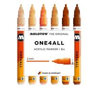 Molotow One4All 127HS Lot de 6 marqueurs acryliques en bois (épaisseur de trait de 2,0 mm, couvrant et permanent, séchage rapide, rechargeables, pour presque toutes les surfaces)