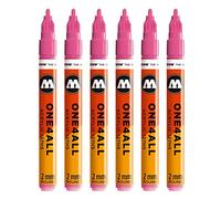 Molotow One4All 127HS Lot de 6 marqueurs acryliques (épaisseur de trait de 2,0 mm, haute couverture et permanente, résistants aux UV, pour presque toutes les surfaces) Couleur 200 Rose fluo