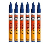 Molotow One4All 127HS Lot de 6 marqueurs acryliques (épaisseur de trait de 2,0 mm, très couvrant et permanent, séchage rapide, rechargeables, pour presque toutes les surfaces) Couleur 248 lacs bleu