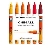 Molotow One4All 127HS Lot de 6 marqueurs acryliques Hot Set (épaisseur de trait de 2,0 mm, très couvrant et permanent, séchage rapide, rechargeables, pour presque toutes les surfaces)