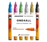 Molotow One4All 127HS Lot de 6 marqueurs acryliques métallisés (épaisseur de trait de 2,0 mm, couvrant et permanent, séchage rapide, rechargeables, pour presque toutes les surfaces)
