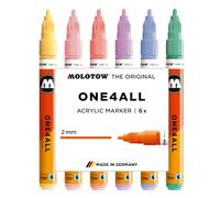 Molotow One4All 127HS Lot de 6 marqueurs acryliques pastel classiques (épaisseur de trait 2,0 mm, couvrant et permanent, séchage rapide, rechargeables, pour presque toutes les surfaces)