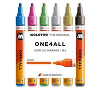 Molotow One4All 227HS Lot de 6 marqueurs acryliques métallisés (épaisseur de trait de 4,0 mm, couvrant et permanent, séchage rapide, rechargeables, pour presque toutes les surfaces)