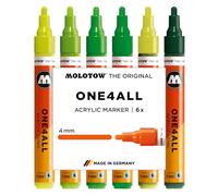 Molotow One4All 227HS Lot de 6 marqueurs acryliques verts (épaisseur de trait 4,0 mm, fort pouvoir couvrant et permanent, séchage rapide, rechargeables, pour presque toutes les surfaces)