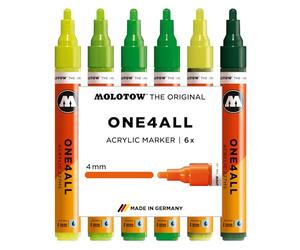 Molotow One4All 227HS Lot de 6 marqueurs acryliques verts (épaisseur de trait 4,0 mm, fort pouvoir couvrant et permanent, séchage rapide, rechargeables, pour presque toutes les surfaces)
