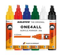 Molotow One4All 327HS Lot de 6 marqueurs acryliques Basic Set 1 (épaisseur de trait 4,0-8,0 mm, fort pouvoir couvrant et permanent, séchage rapide, rechargeables, pour presque toutes les surfaces)