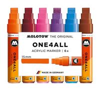 Molotow One4All 627HS Basic Lot de 6 marqueurs acryliques (épaisseur de trait 15,0 mm, couvrant et permanent, séchage rapide, rechargeables, pour presque toutes les surfaces)
