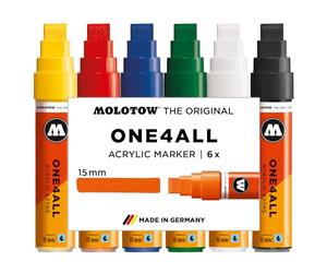 Molotow One4All 627HS Basic Lot de 6 marqueurs acryliques (épaisseur de trait 15,0 mm, fort couvrant et permanent, séchage rapide, rechargeables, pour presque toutes les surfaces)