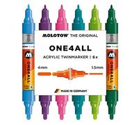 Molotow One4All Acrylic Lot de 6 marqueurs Twin Basic 2 (épaisseur de trait 1,5 mm et 4,0 mm, haute couverture et permanente, résistant aux UV, pour presque toutes les surfaces)