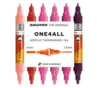 Molotow One4All Acrylic Twin Marker Pink Lot de 6 marqueurs (épaisseur de trait 1,5 et 4,0 mm, très couvrant et permanent, séchage rapide, rechargeables, pour presque toutes les surfaces)