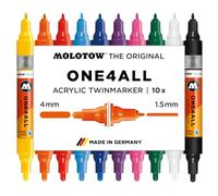 Molotow One4All Lot de 10 marqueurs acryliques Twin Basic (épaisseur de trait 1,5 et 4,0 mm, fort pouvoir couvrant et permanent, séchage rapide, rechargeables, pour presque toutes les surfaces)