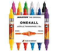 Molotow One4All Lot de 12 marqueurs acryliques 1,5 mm/4 mm