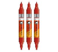 Molotow One4All Lot de 3 marqueurs acryliques Twin (épaisseur de trait 1,5 et 4,0 mm, très couvrant et permanent, séchage rapide, rechargeables, pour presque toutes les surfaces) Couleur 245 rouge
