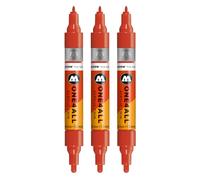 Molotow One4All Lot de 3 marqueurs acryliques Twin (épaisseur de trait 1,5 et 4,0 mm, très couvrant et permanent, séchage rapide, rechargeables, pour presque toutes les surfaces) Couleur 242 Orange