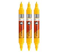 Molotow One4All Lot de 3 marqueurs acryliques Twin (épaisseur de trait de 1,5 et 4,0 mm, très couvrant et permanent, séchage rapide, rechargeables, pour presque toutes les surfaces) Couleur 239 jaune