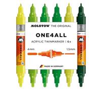 Molotow One4All Lot de 6 marqueurs acryliques Twin Green (épaisseur de trait de 1,5 et 4,0 mm, fort pouvoir couvrant et permanent, séchage rapide, rechargeables, pour presque toutes les surfaces)