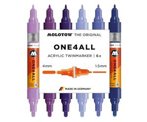 Molotow One4All Lot de 6 marqueurs acryliques Twin Violet (épaisseur de trait 1,5 et 4,0 mm, fort pouvoir couvrant et permanent, séchage rapide, rechargeables, pour presque toutes les surfaces)
