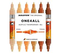 Molotow One4All Lot de 6 marqueurs acryliques Twin Wood (épaisseur de trait 1,5 et 4,0 mm, fort pouvoir couvrant et permanent, séchage rapide, rechargeables, pour presque toutes les surfaces)