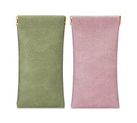 molshine 2Pcs pochette de lunettes de soleil en cuir portable, étui à lunettes souple, manchon de lunettes pour lunettes de lecture, petites lunettes de soleil (Vert & Rose)