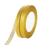 molshine Rubans d'organza dorés 10 mm x 45 m Ruban de paillettes fines et scintillantes pour le bricolage, l'artisanat, l'emballage de cadeaux, la décoration de festival (or, 10 mm (3/8"))