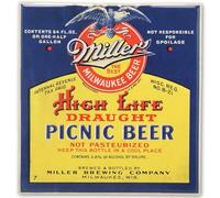 Molson Coors Miller High Life Picnic Beer Décoration murale en métal gaufré - Panneau vintage Miller High Life pour bar ou salle de jeux