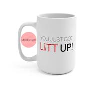 MoltDesigns Suits You Just Got Litt Up! - Mug humoristique Louis Litt-Harvey Specter - Café officiel comme vu sur cadeau pour les amoureux, cadeaux pour hommes et femmes, 425,2 g, blanc