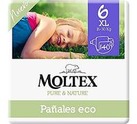 Moltex Pure & Nature Couches écologiques Taille 6 (17-28 kg) - 140 couches (4 sacs de 35 unités), blanc avec motif imprimé