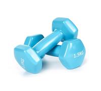 Molti Lot de 2 haltères, courts, en vinyle, avec surface en vinyle, variantes de poids, 2 x 0,5 kg à 2 x 3 kg, pour gymnastique, aérobic, fitness, pilates, musculation (bleu, 2 x 1,5 kg)