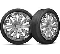 Moltico Enjoliveur - Set de 4 Universel Enjoliveurs - Adapté à Toutes Roues en Acier - Enjoliveurs pour Auto - Anneau de Sécurité Réglable - 16 Pouces - Argent+Ring