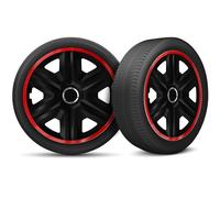 Moltico Enjoliveur - Set de 4 Universel Enjoliveurs - Adapté à Toutes Roues en Acier - Enjoliveurs pour Auto - Anneau de Sécurité Réglable - 16 Pouces - Rouge-Noir