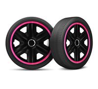 Moltico Enjoliveur - Set de 4 Universel Enjoliveurs - Adapté à Toutes Roues en Acier - Enjoliveurs pour Auto - Anneau de Sécurité Réglable - 15 Pouces - Rosa-Noir