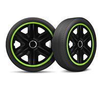 Moltico Enjoliveur - Set de 4 Universel Enjoliveurs - Adapté à Toutes Roues en Acier - Enjoliveurs pour Auto - Anneau de Sécurité Réglable - 15 Pouces - Vert-Noir
