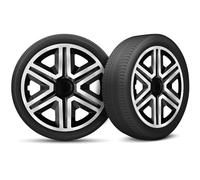 Moltico Enjoliveur - Set de 4 Universel Enjoliveurs - Adapté à Toutes Roues en Acier - Enjoliveurs pour Auto - Anneau de Sécurité Réglable - 16 Pouces - Noir-Argent