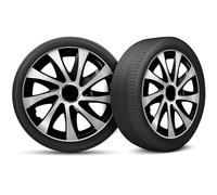 Moltico Enjoliveur - Set de 4 Universel Enjoliveurs - Adapté à Toutes Roues en Acier - Enjoliveurs pour Auto - Anneau de Sécurité Réglable - 16 Pouces - Argent-Noir