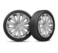 Moltico Enjoliveur - Set de 4 Universel Enjoliveurs - Adapté à Toutes Roues en Acier - Enjoliveurs pour Auto - Anneau de Sécurité Réglable - 16 Pouces - Argent