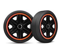 Moltico Enjoliveur - Set de 4 Universel Enjoliveurs - Adapté à Toutes Roues en Acier - Enjoliveurs pour Auto - Anneau de Sécurité Réglable - 16 Pouces - Orange-Noir